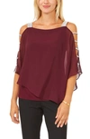 Chaus Sparkle Strap Layered Chiffon Blouse In Mulberry