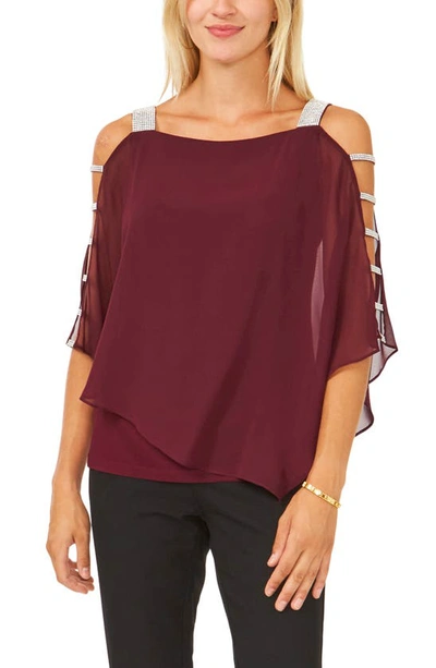 Chaus Sparkle Strap Layered Chiffon Blouse In Mulberry