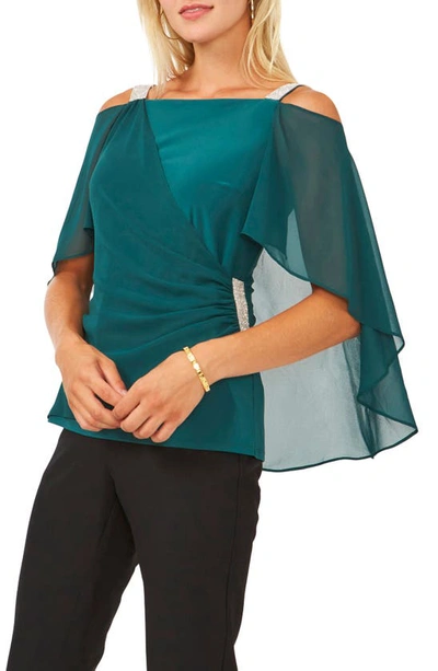 Chaus Drape Overlay Off The Shoulder Top In Emerald
