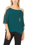 Chaus Sparkle Strap Layered Chiffon Blouse In Emerald