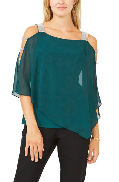 Chaus Sparkle Strap Layered Chiffon Blouse In Emerald