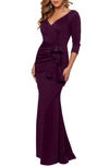 Xscape Ruched Scuba Ruffle Gown In Plum