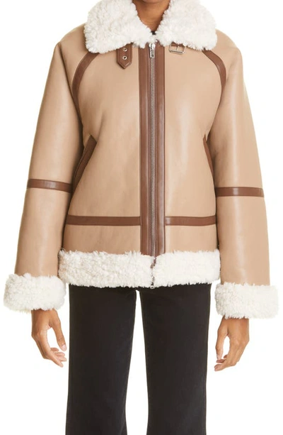 Stand Studio Rind Faux Leather & Faux Shearling Jacket In Taupe