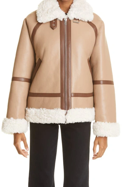 Stand Studio Rind Faux Leather & Faux Shearling Jacket In Brown