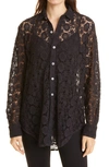 Mille Sofia Long Sleeve Burnout Lace Button-up Shirt In Black Lace