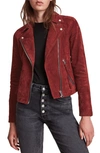 Allsaints Dalby Suede Biker Jacket In Cherry Oak Red