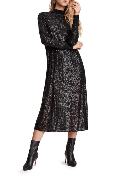 Allsaints Juela Sequin Long Sleeve Midi Dress In Black