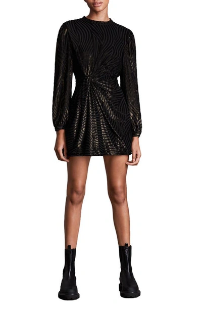 Allsaints Jemima Shimmer Stripe Long Sleeve Minidress In Black Gold |  ModeSens