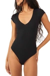 Free People Intimately Fp Ready Or Not Rib Thong Bodysuit In Black