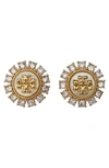 Tory Burch Kira Crystal Stud Earrings In Tory Gold / Mop / Crystal