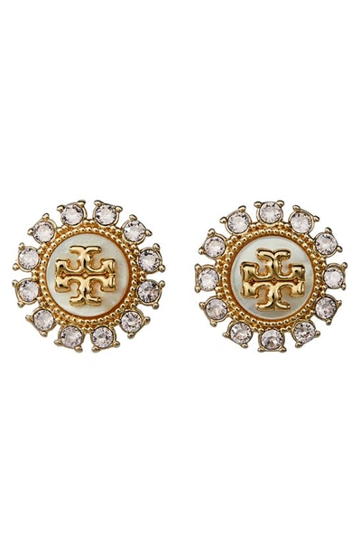 Tory Burch Kira Crystal Stud Earrings In Tory Gold