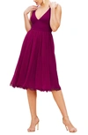 Dress The Population Alicia Mixed Media Midi Dress In Dark Magenta
