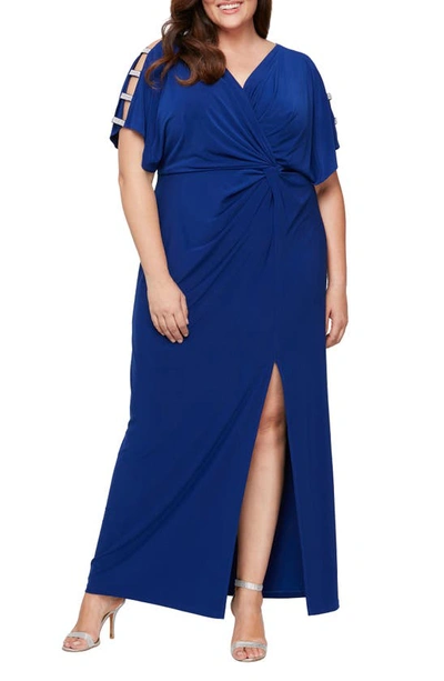 Alex Evenings Embellished Sleeve Knot Front Gown In Dark Royal