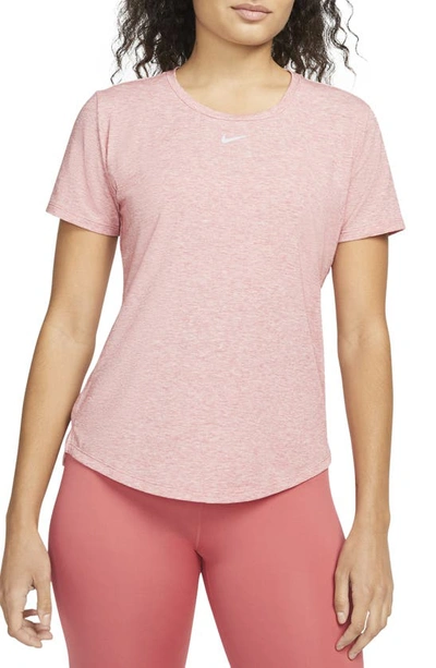 Nike One Luxe Dri-fit Short Sleeve Top In Rose/ Heather/ Silver