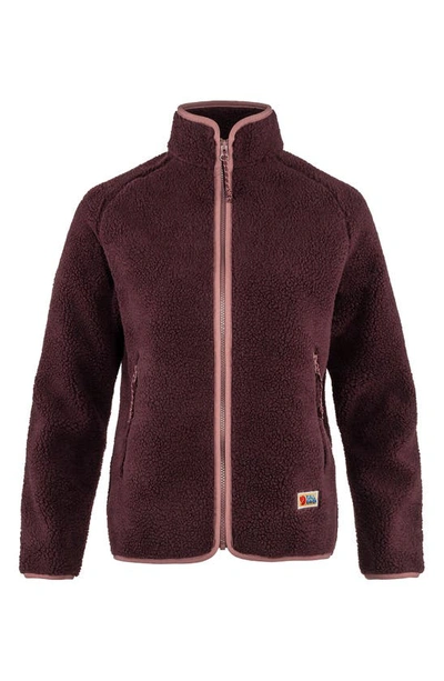 Fjall Raven Vardag Pile Fleece Zip Jacket In Dark Garnet