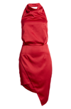 Elliatt Camo Asymmetric Satin Cocktail Dress In Merlot