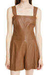 VINCE SQUARE NECK LEATHER TANK TOP