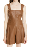 Vince Square Neck Leather Tank Top In Fawn-fawn