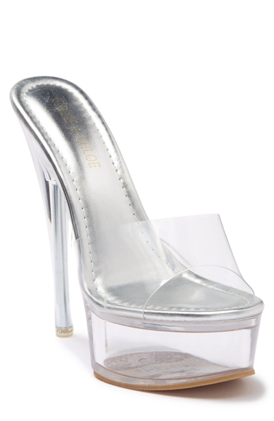 Chase & Chloe Clear Platform Mule Sandal In Clear Silver
