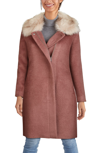 COLE HAAN FAUX FUR TRIM WOOL BLEND COAT