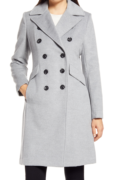 Sam Edelman Double Breasted Wool Blend Coat In Pale Grey | ModeSens