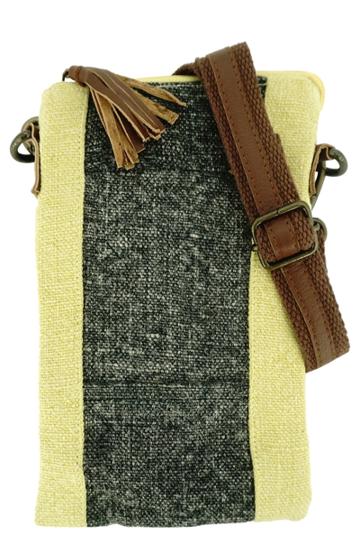 Vintage Addiction Crossbody Bag W/ Leather Trim In Charcoal/daffodil