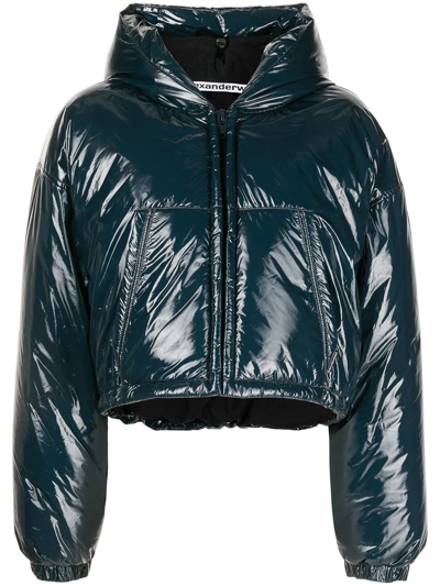 Alexander Wang Cropped Puffer Jacket In Blue