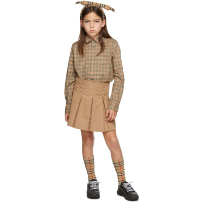 Burberry Kids Beige Monogram Pleated Skirt In Archive Beige