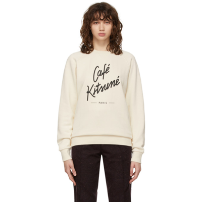 Maison Kitsuné Off-white Handwriting Adjusted Sweatshirt In White