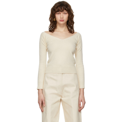 Arch The Beige Cashmere V-neck Sweater In Ivory