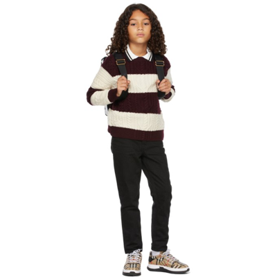 Burberry Kids Burgundy & White Cable Knit Sweater In Burgundy / White