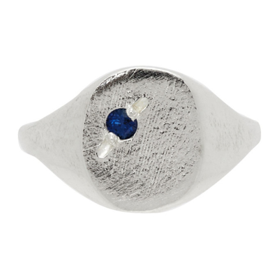 Seb Brown Kids Silver Sapphire Christening Ring In Silver/blue