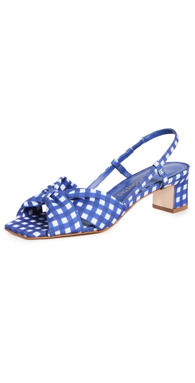 Caroline Constas Beck Sandals In Painted Gingham/navy Blue