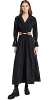 Simkhai Alex Pleated Poplin Cut-out Maxi Shirtdress In Black