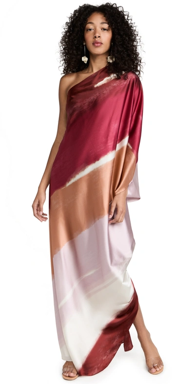Silvia Tcherassi Inu Striped One-shoulder Silk Tunic Dress In Gradient Plum