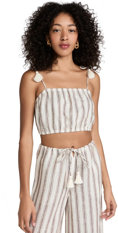 Tory Burch Short Stripe Top In Ivory/anise Brown Stripe