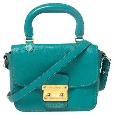 Pre-owned Miu Miu Green Leather Madras Top Handle Bag