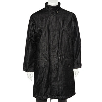 Pre-owned Mcq By Alexander Mcqueen Black Faded Denim Oversized Zip Front Coat Xs