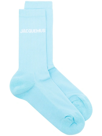 Jacquemus Logo-print Ribbed Socks In Blue