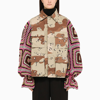 Tu Lizé Beige Camouflage Jacket With Crochet Sleeves In ["beige"/ "multicolor"/ "print"]