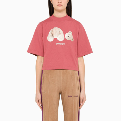 Palm Angels Logo-printed Cotton Crop T-shirt In Pink