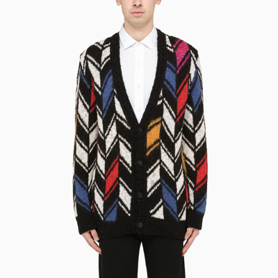 Saint Laurent Wool And Mohair Cardigan With All-over Jacquard Motif In Multicolor