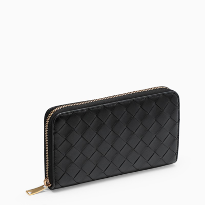 Bottega Veneta Black Intrecciato Zip-around Wallet