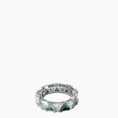 Swaro Green And White Crystal Millenia Ring In Multicolor