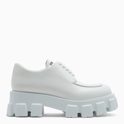 Prada White Brushed Leather Monolith Lace-up Shoes