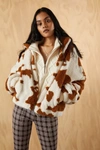 Urban Outfitters Uo Olivia Print Sherpa Jacket In Brown Multi