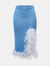ANDREEVA ANDREEVA BLUE KNIT SKIRT-DRESS WITH FEATHER DETAILS