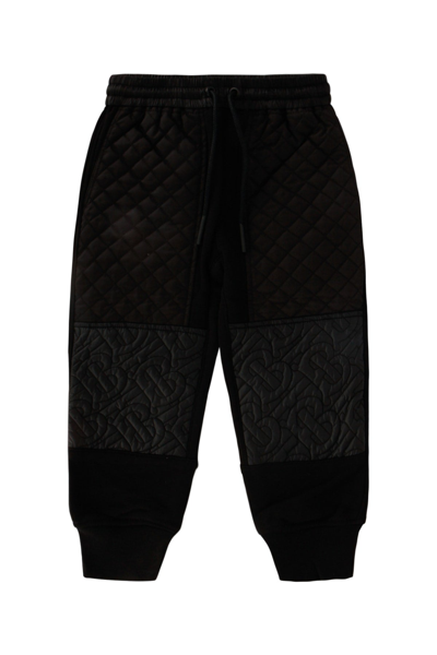 Burberry Kids' Jogging Trousers In Cotton With Quilted Monogram Panels In Black