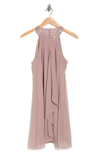 Slny Bead Braided Halter Chiffon Dress In Cashmere