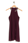 Slny Bead Braided Halter Chiffon Dress In Fig